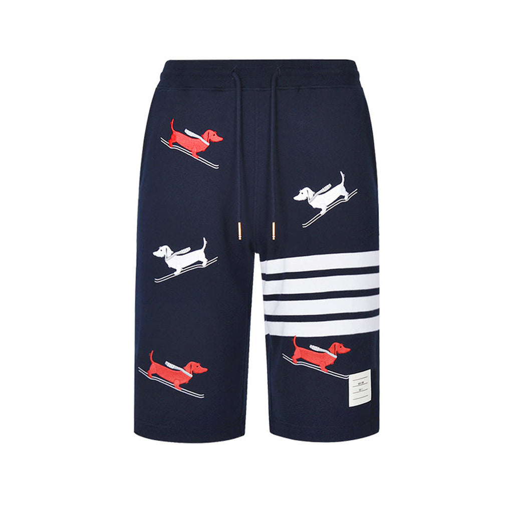 Thom Browne Style Unisex Casual Sweatpants with Signature Four-Bar Detail