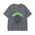 Sp5der Neon Green Logo & Spider Web Graphic Dark Grey Short Sleeve T-Shirt